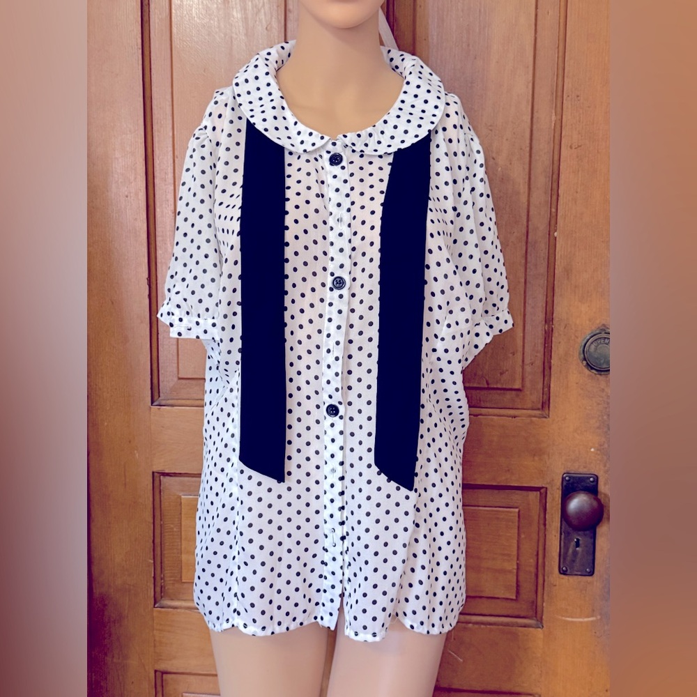 Lindy Bop Chelsea White w/Black Polka Dots Blouse with Tie